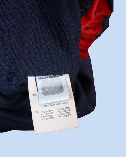 Veste en velours rouge et bleu 2 ans