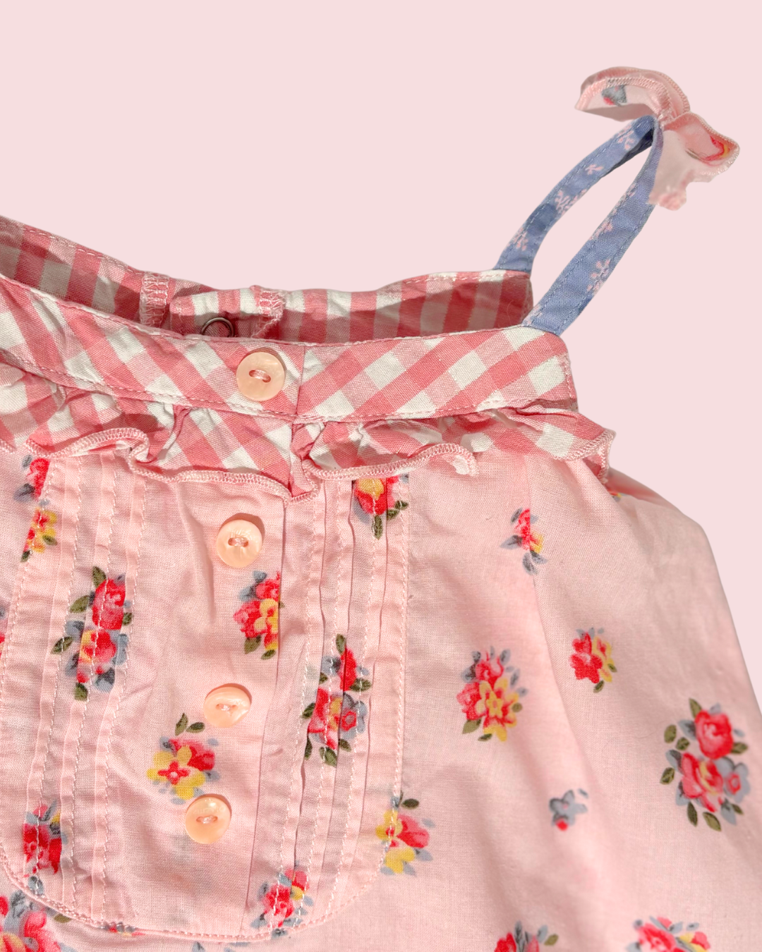 Barboteuse à motifs floraux et vichy 1 mois