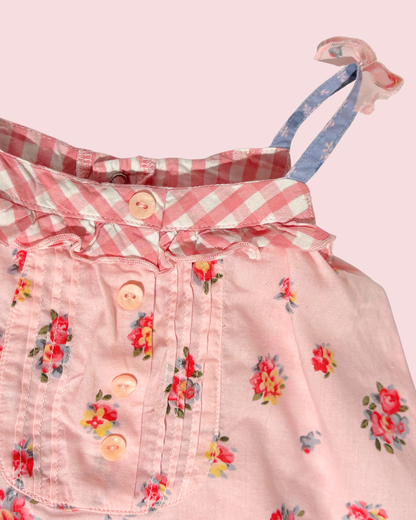 Barboteuse à motifs floraux et vichy 1 mois