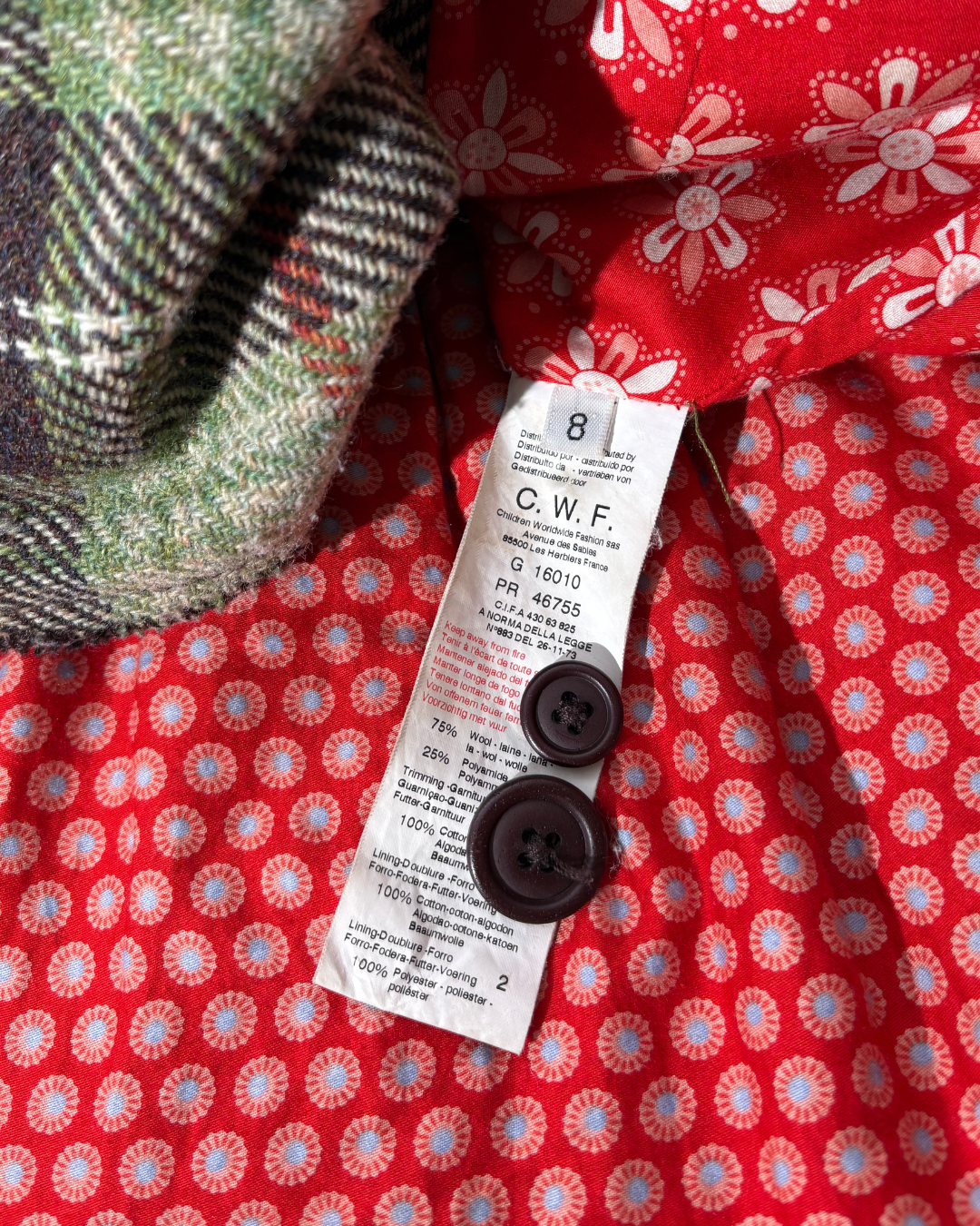 Manteau vintage en laine à carreaux 8 ans