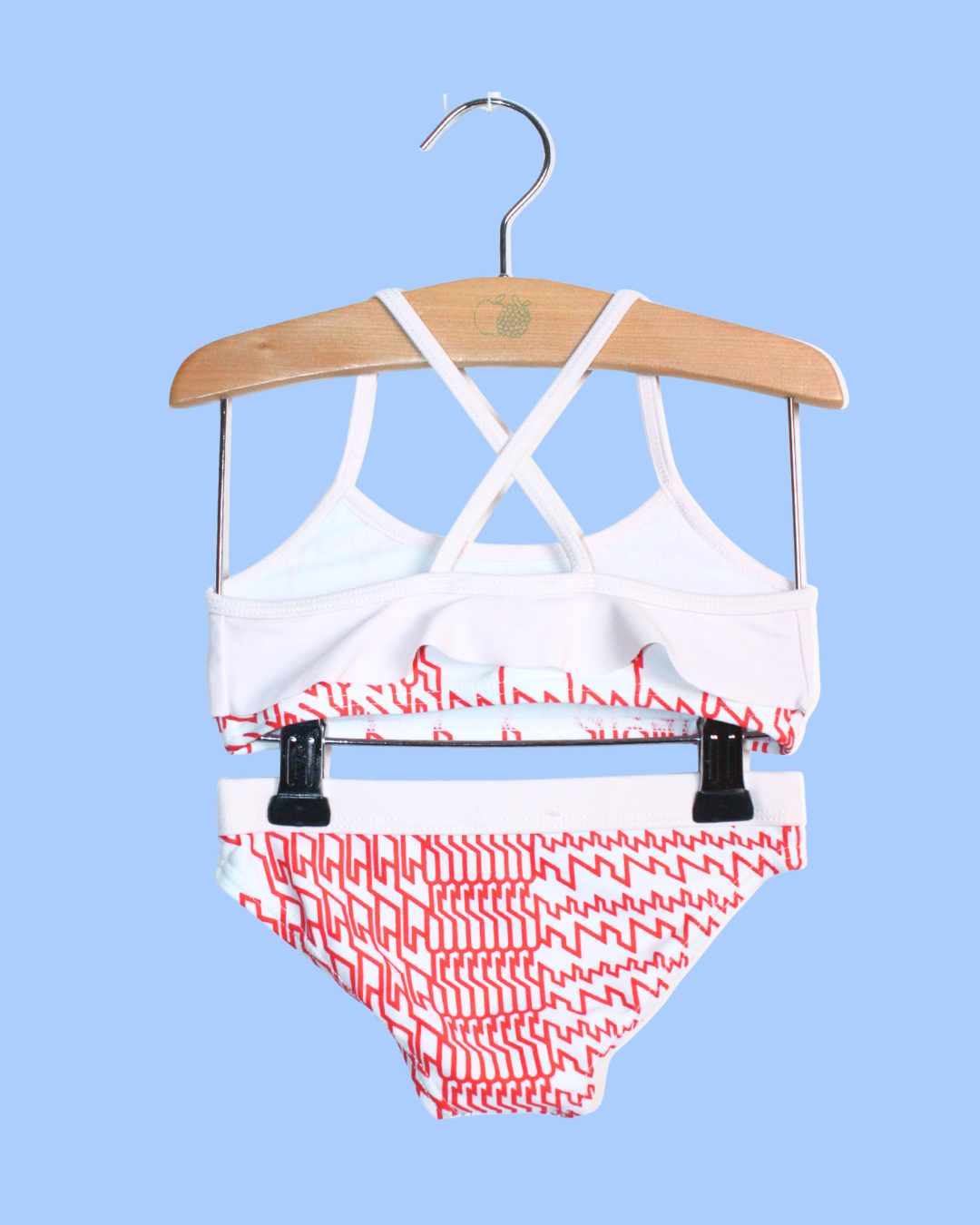 Maillot deux pièces à volant rouge et blanc 2 ans