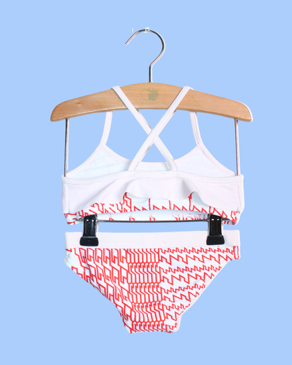 Maillot deux pièces à volant rouge et blanc 2 ans