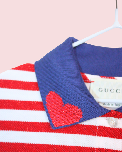 Robe polo plissée à rayures et coeurs rouges 5 ans