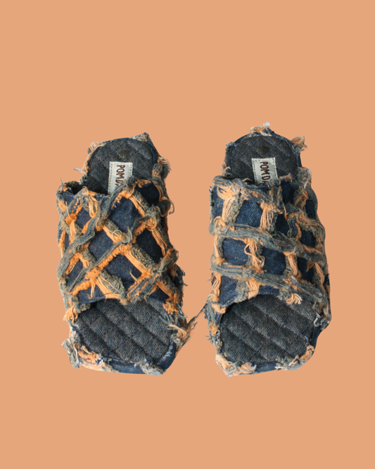 Mules en jean et carreaux oranges pointure 31