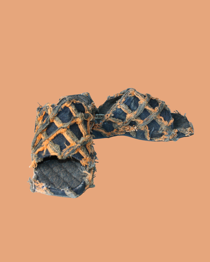 Mules en jean et carreaux oranges pointure 31