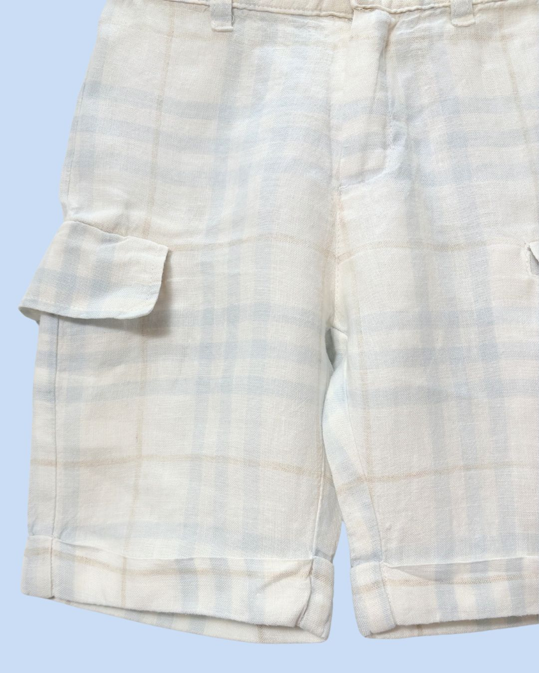 Bermuda en tartan beige et bleu clair 12 mois
