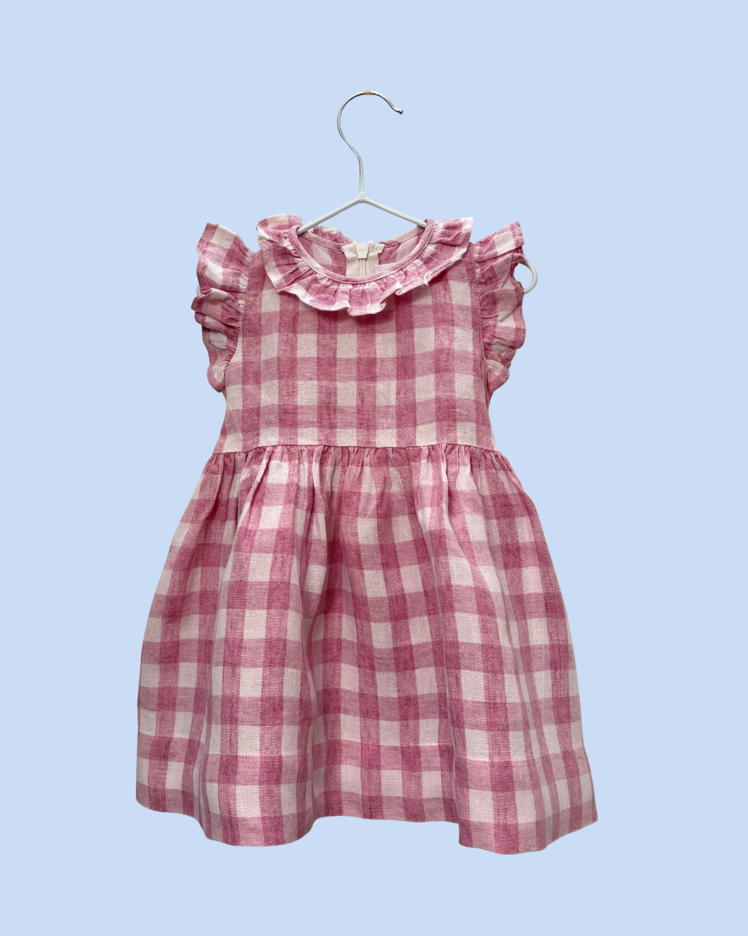Il Gufo - Robe à carreaux en lin rose 9 mois
