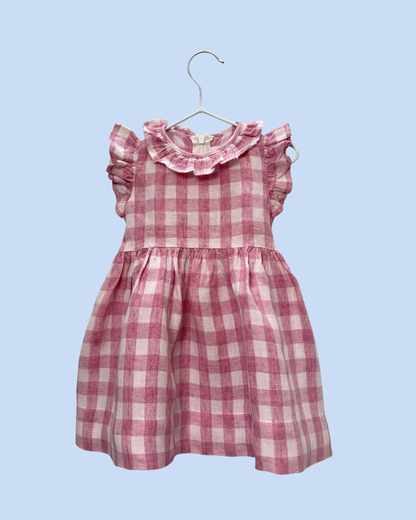Il Gufo - Robe à carreaux en lin rose 9 mois