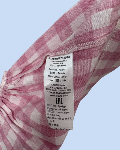 Il Gufo - Robe à carreaux en lin rose 9 mois