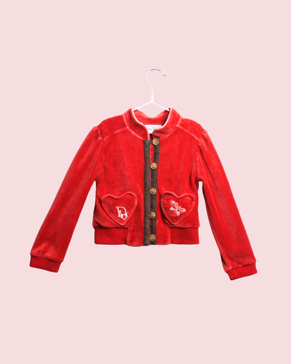 Gilet en velours rouge et broderies 4 ans