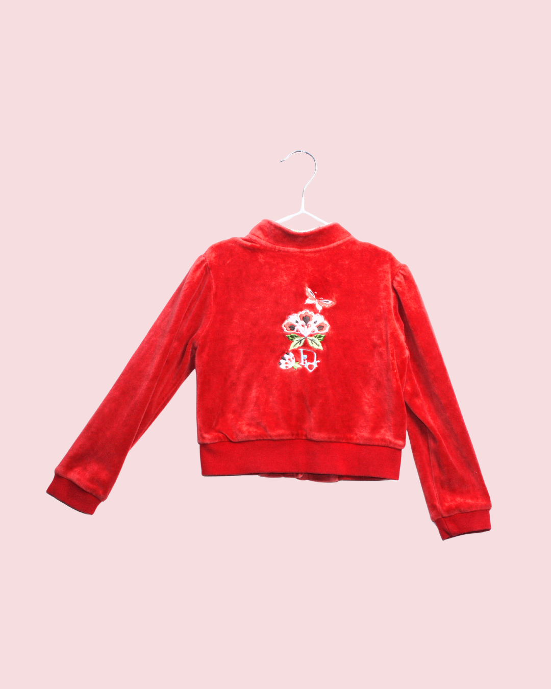 Gilet en velours rouge et broderies 4 ans