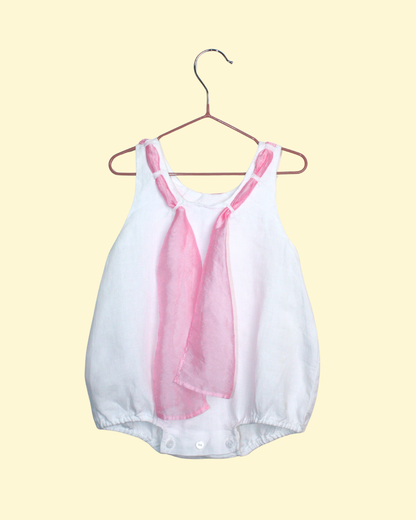 Barboteuse vintage blanche et rose 6 mois