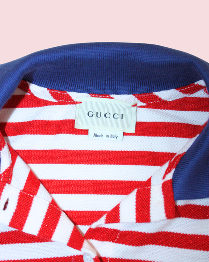 Robe polo plissée à rayures et coeurs rouges 5 ans