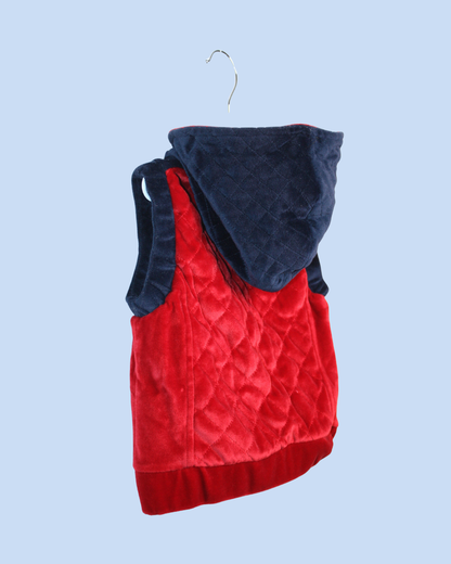 Veste en velours rouge et bleu 2 ans