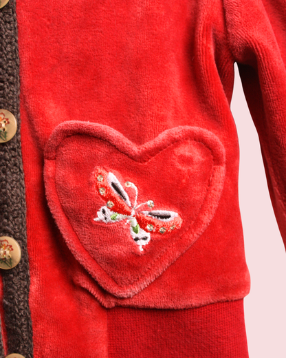 Gilet en velours rouge et broderies 4 ans