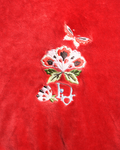 Gilet en velours rouge et broderies 4 ans