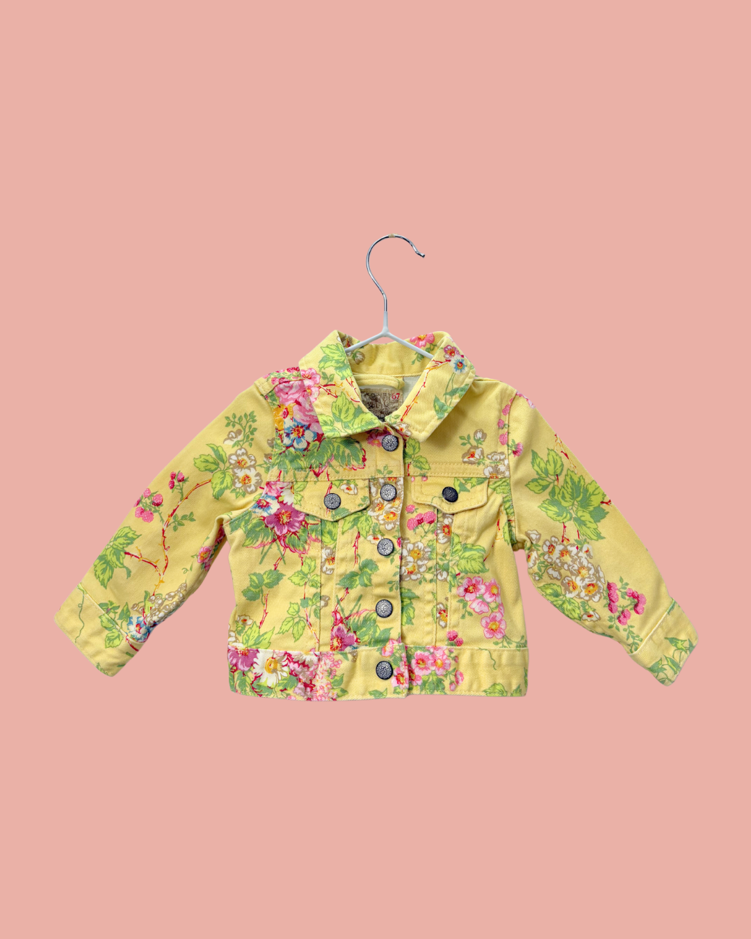 Veste en jean jaune à fleurs 9 mois