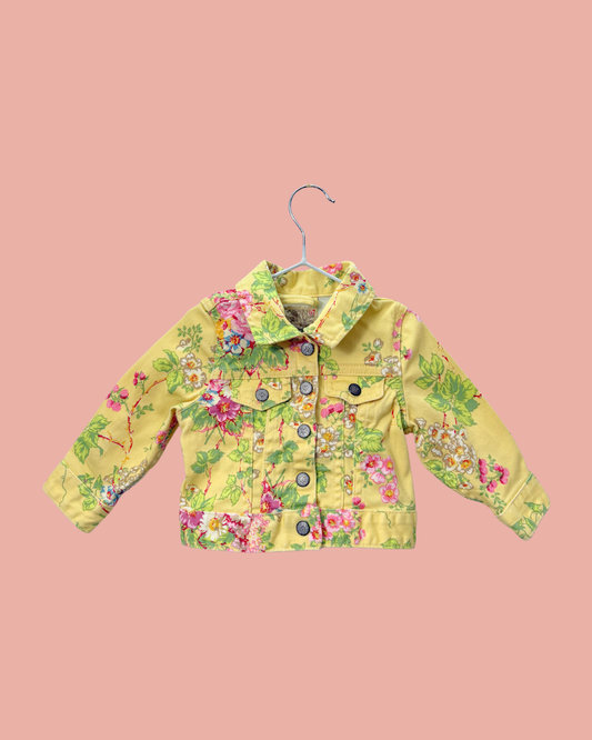 Veste en jean jaune à fleurs 9 mois
