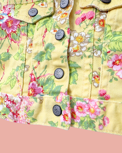 Veste en jean jaune à fleurs 9 mois