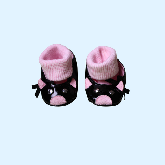 Chaussons ballerines à forme de souris rose et noir vernis de naissance