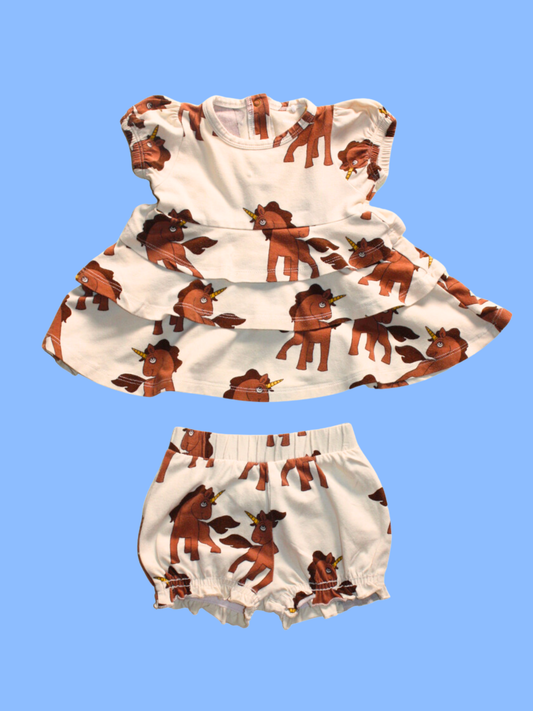 Ensemble beige motif licorne taille 3/6 mois