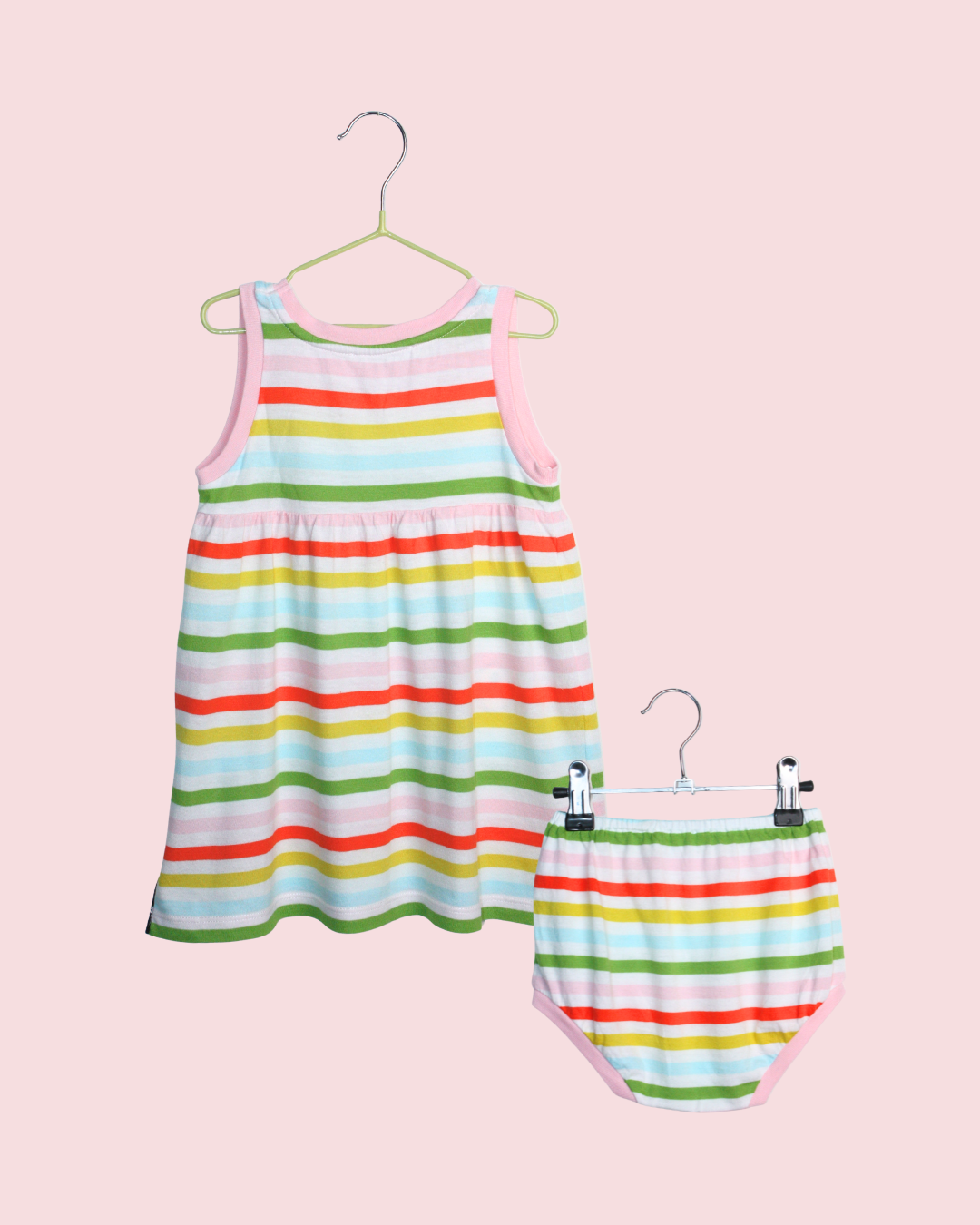 Ensemble robe et bloomer en coton rayée 12 mois