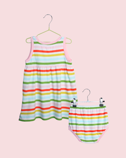 Ensemble robe et bloomer en coton rayée 12 mois