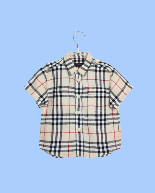 Chemise d'été en tartan beige Burberry 9 mois
