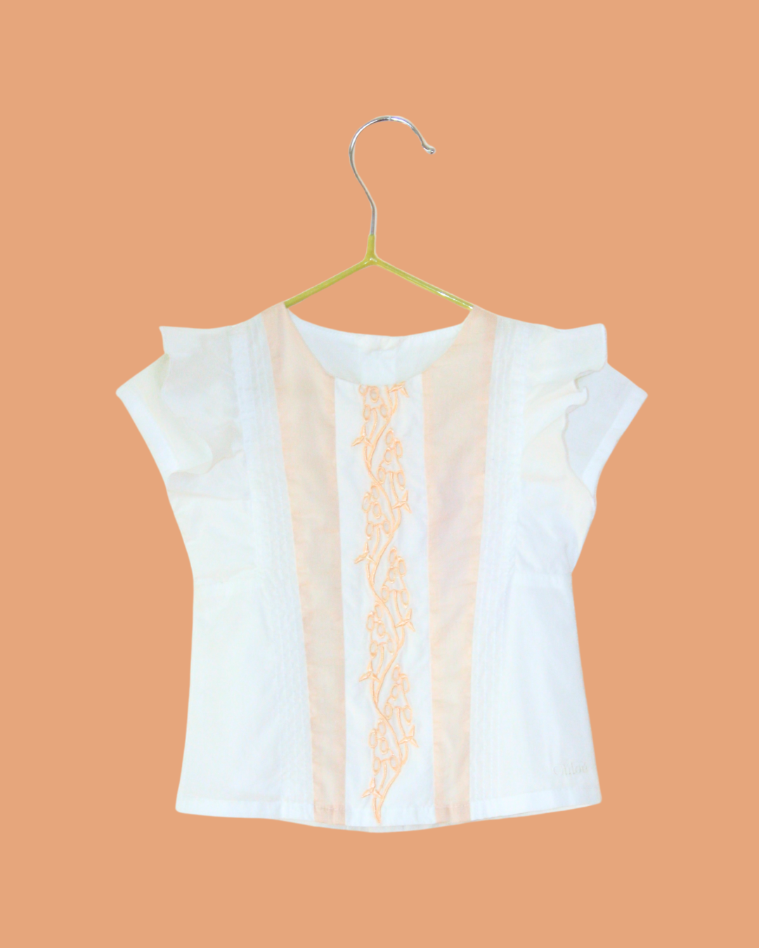 Blouse Chloé en coton blanc et dentelle abricot 6 mois