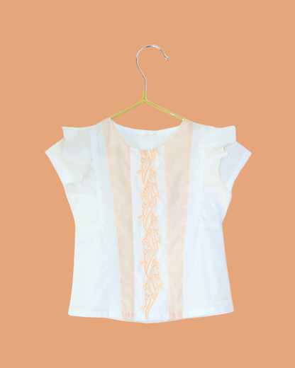 Blouse Chloé en coton blanc et dentelle abricot 6 mois