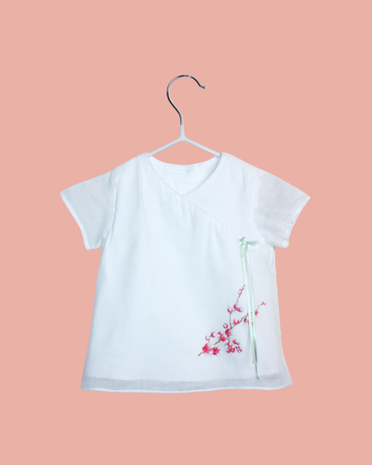 Blouse blanche Baby Dior à fleurs et ruban  3 mois
