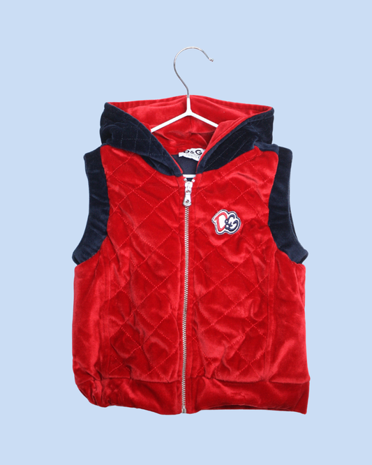 Gilet Dolce & Gabbana en velours rouge et bleu 2 ans
