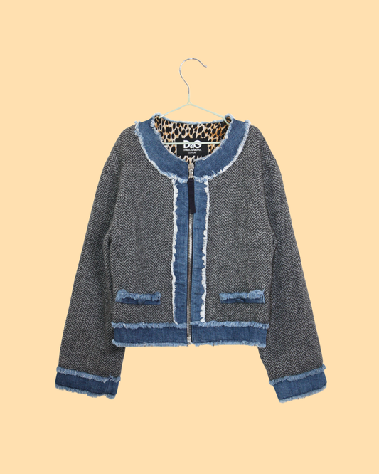 Veste Dolce & Gabbana en tweed, jeans et léopard en taille 10 ans.