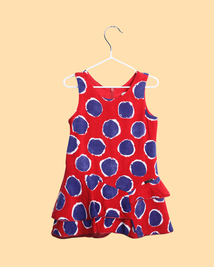 Robe Gaultier junior 2 ans rouge à pois bleus et volants