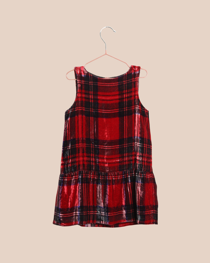 Robe en tartan rouge en velours de soie 3 ans