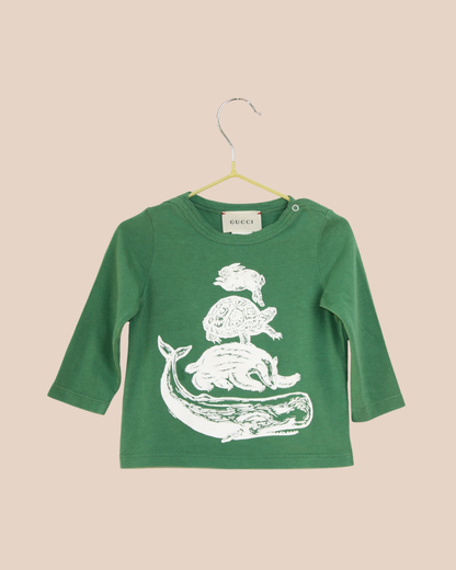 T-shirt vert à motifs d'animaux 6 mois
