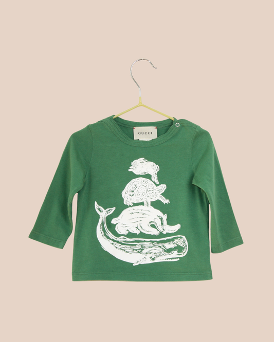 T-shirt vert à motifs d'animaux 6 mois
