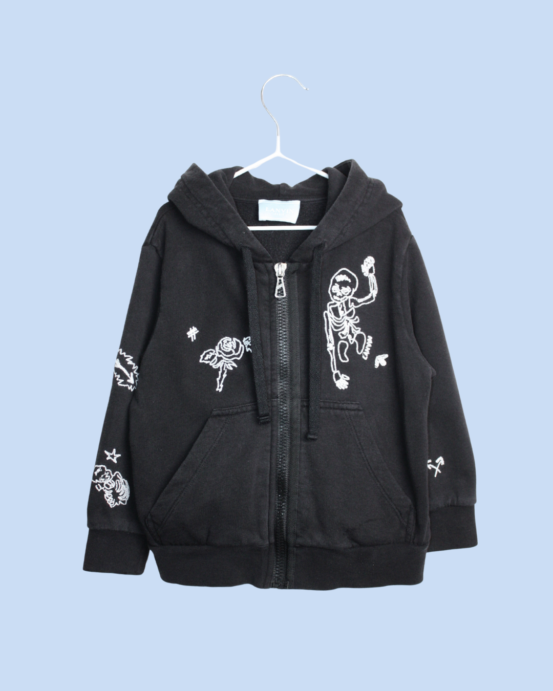 Rare hoodie Lanvin noir à broderies pour enfant 3 ans